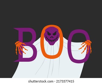 Boo Halloween espeluznante ilustración del vector fantasma. El monstruo fantasma Boo da miedo al elemento de diseño minimalista. El símbolo lindo de la festividad de Halloween es una señal espeluznante. Fiesta de celebración 31 de octubre plantilla de decoración