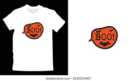 Boo!" Halloween T-Shirt Kunstwerk Vektor. Halloween Spooky Season Graphic T-Shirt Vorlage.