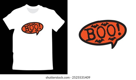 Boo!" Vetor de arte do Halloween T-Shirt. Modelo de camiseta gráfica da estação de Halloween Spooky.