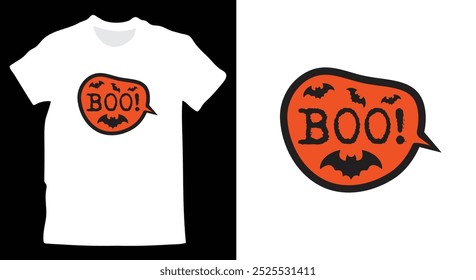 ¡Boo!' Vector de ilustraciones de camiseta de Halloween. Halloween Spooky Season Plantilla de camiseta gráfica.
