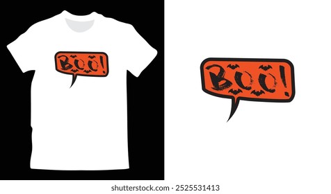 Boo!" Vetor de arte do Halloween T-Shirt. Modelo de camiseta gráfica da estação de Halloween Spooky.