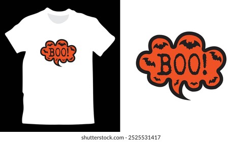 Boo!' Halloween T-Shirt artwork vector. Halloween Spooky Season Graphic T-Shirt template.