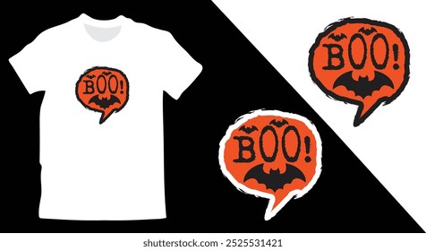 Boo!" Halloween T-Shirt Kunstwerk Vektor. Halloween Spooky Season Graphic T-Shirt Vorlage.