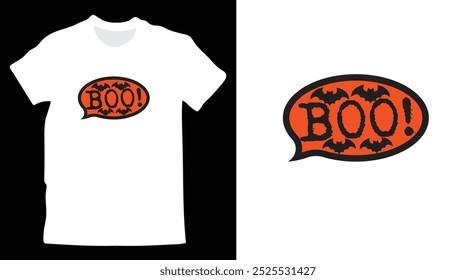 ¡Boo!' Vector de ilustraciones de camiseta de Halloween. Halloween Spooky Season Plantilla de camiseta gráfica.