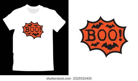 Boo!' Halloween T-Shirt artwork vector. Halloween Spooky Season Graphic T-Shirt template.