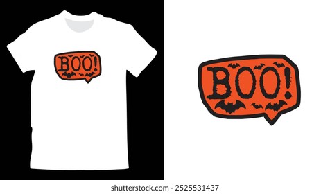 Boo!" Halloween T-Shirt Kunstwerk Vektor. Halloween Spooky Season Graphic T-Shirt Vorlage.