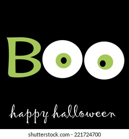 Boo for Halloween with two eyes in green