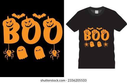 Boo Halloween vector graphic T shirt design template. Halloween day t shirts design vector illustration. Halloween typography T shirt design Halloween Shirts Design ready for print man women  children