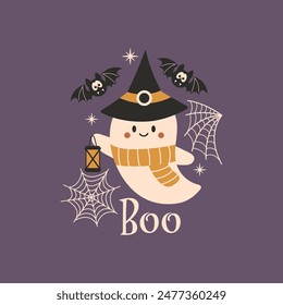 Cita del Vector de Halloween. Lindo fantasma ilustración. Halloween embrujado, boo espeluznante. Feliz cita de Festiva, diseño divertido.