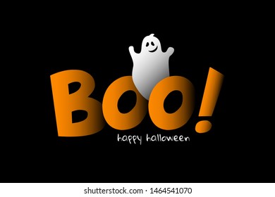 boo happy halloweeen banner card cover design with cute ghost on black background