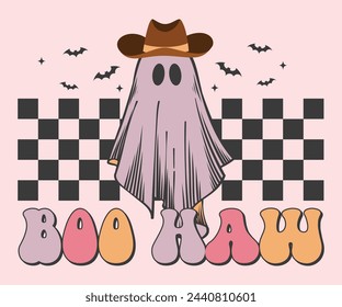 Boo haw Retro T-shirt, Retro Halloween Shirt, Spooky Season, Ghost pumpkin T-shirt, Trendy Halloween, Hippie Halloween, Ghouls T-shirt, Cut File For Cricut And Silhouette