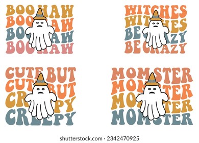 Boo haw, witches be crazy, cute but creepy, mom star retro wavy Halloween T-shirt designs