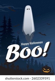 Boo holiday image with character, vector graphic design