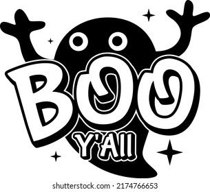 Boo Y’all illustration, Little Ghost with Bow, Boy  Girl Ghost vector, Halloween Shirt Eps, Kid Ghost 