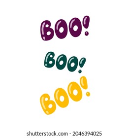 BOO!  lettering .  Cute  illustration, isolated on white. Halloween concept. Good for web  and print.