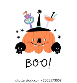 Letras de libros. Emblema de Halloween, Anuncio, cartel de caligrafía, tarjeta de felicitación, invitación de fiesta. Ilustración vectorial