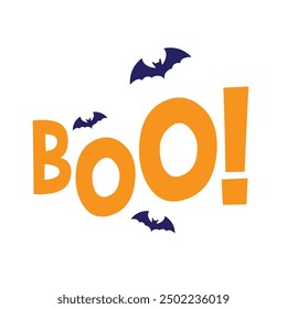 ¡Boo! Cita de Halloween de letras 
Diseño de Vector con murciélagos 