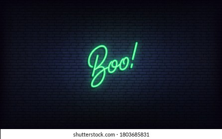 Boo Lettering Neon Sign. Halloween Holiday Vector Design