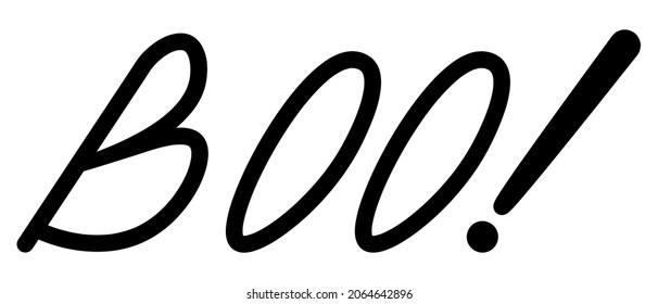 Boo. Lettering. Silhouette. Vector illustration. Frighten. Outline on an isolated white background. Halloween lettering. Intimidating slogan. Comic text. Idea for web design.