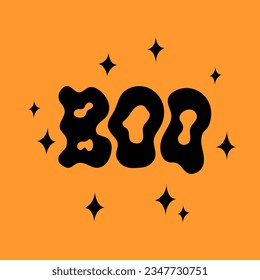 Boo lettering word with stars and sparkles. Vector halloween flat illustration on isolated background. Floating wavy text