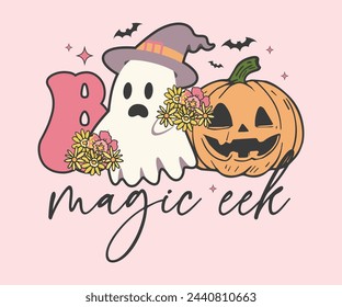 Boo magic eek Retro T-shirt, Retro Halloween Shirt, Spooky Season, Ghost pumpkin T-shirt, Trendy Halloween, Hippie Halloween, Ghouls T-shirt, Cut File For Cricut And Silhouette