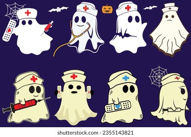 Boo Nurse Halloween Ghosts Set of Boo Crew - Nurses Ghosts for Tshirt and Graphic Designs