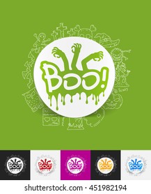boo paper sticker with hand drawn elements