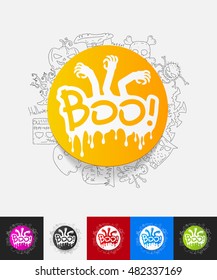boo paper sticker with hand drawn elements