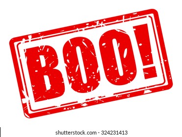 BOO red stamp text on white