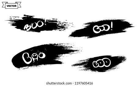 Boo. Set of design element for Halloween. Lettering design template, brush grunge.