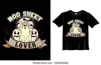 Boo Sheet Lover - Halloween T-Shirt Design Template. Night, Moon, Witch, Mask. Night background T-Shirt for print.