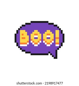 Boo de burbuja de voz Icono de Halloween en diseño de píxeles aislado en fondo blanco, símbolo de signo vectorial.
