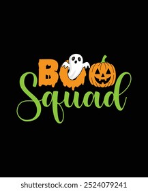 Boo Squad impresión de camisetas de Halloween, Vector de calabaza, fantasma de terror Festiva Festival tipografía Plantilla de diseño de insignia