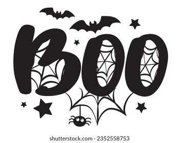 The Boo squad. Halloween vector illustration with bats, stars and spider web.