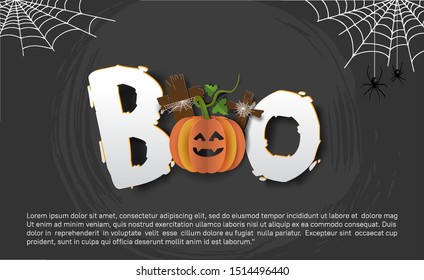 Boo text design for Halloween poster, banner, card, invitation and celebration event