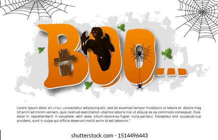 Boo text design for Halloween poster, banner, card, invitation and celebration event