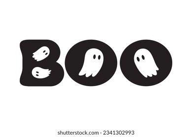 Boo Texto, Fantasma. Fantasma de Halloween lindo con burbuja de discursos. Boo. Vector.