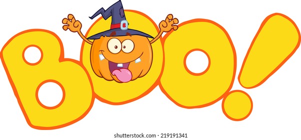 Boo Text With Scaring Halloween Pumpkin With A Witch Hat