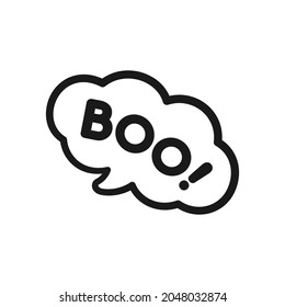 Boo! text in a speech bubble balloon. Halloween cartoon comics ghost sound effect and lettering. Simple outline vector illustration design on white background.