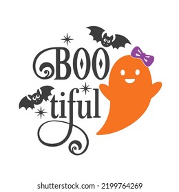 Boo tiful Halloween slogan inscription. Vector baby quotes. Illustration for Halloween for prints on t-shirts and bags, posters, cards. Isolated on white background.