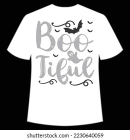 Boo Tiful, Happy Halloween Shirt Print Template, Witch Bat Cat Scary House Dark Green Riper Boo Squad Grave Pumpkin Skeleton Spooky Trick Or Treat