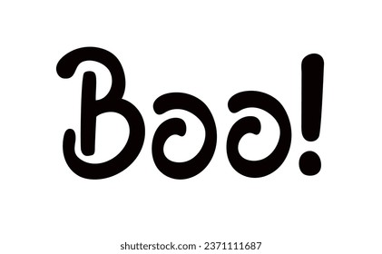 Boo! Traditional Halloween scary phrase holiday design element quote for poster, greeting card, invitation, cartoon style handwritten word, cute lettering for kids