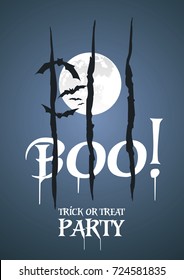 Boo trick or treat party dark background with moon