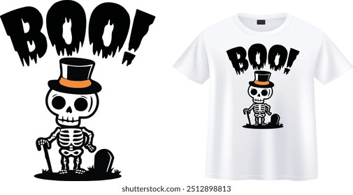 Boo Typography and Artwork T-Shirt Design" é um estilo gráfico divertido, ousado e assustador perfeito para a temporada de Halloween ou qualquer momento que você está olhando para adicionar um toque de diversão e medo ao seu guarda-roupa. 