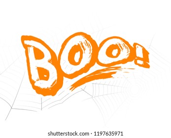 Boo typography text. Halloween typography with spiderweb for greeting, poster,banner, flyer and card.