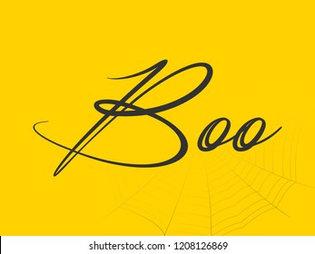 Boo typography text. Halloween typography with spiderweb for greeting, poster,banner, flyer and card.Halloween card.