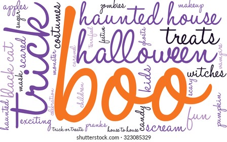 Boo word cloud on a white background. 
