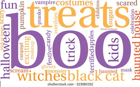 Boo word cloud on a white background. 