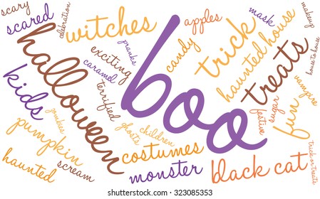 Boo word cloud on a white background. 