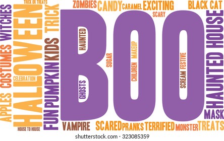 Boo word cloud on a white background. 